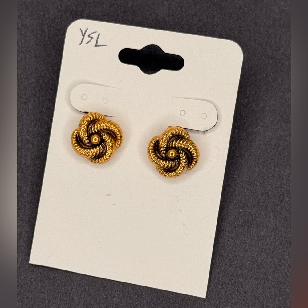 Vintage Yves Saint Laurent YSL Gold Rope Knot Clip-On Earrings 1980s Rosette - Picture 5 of 6